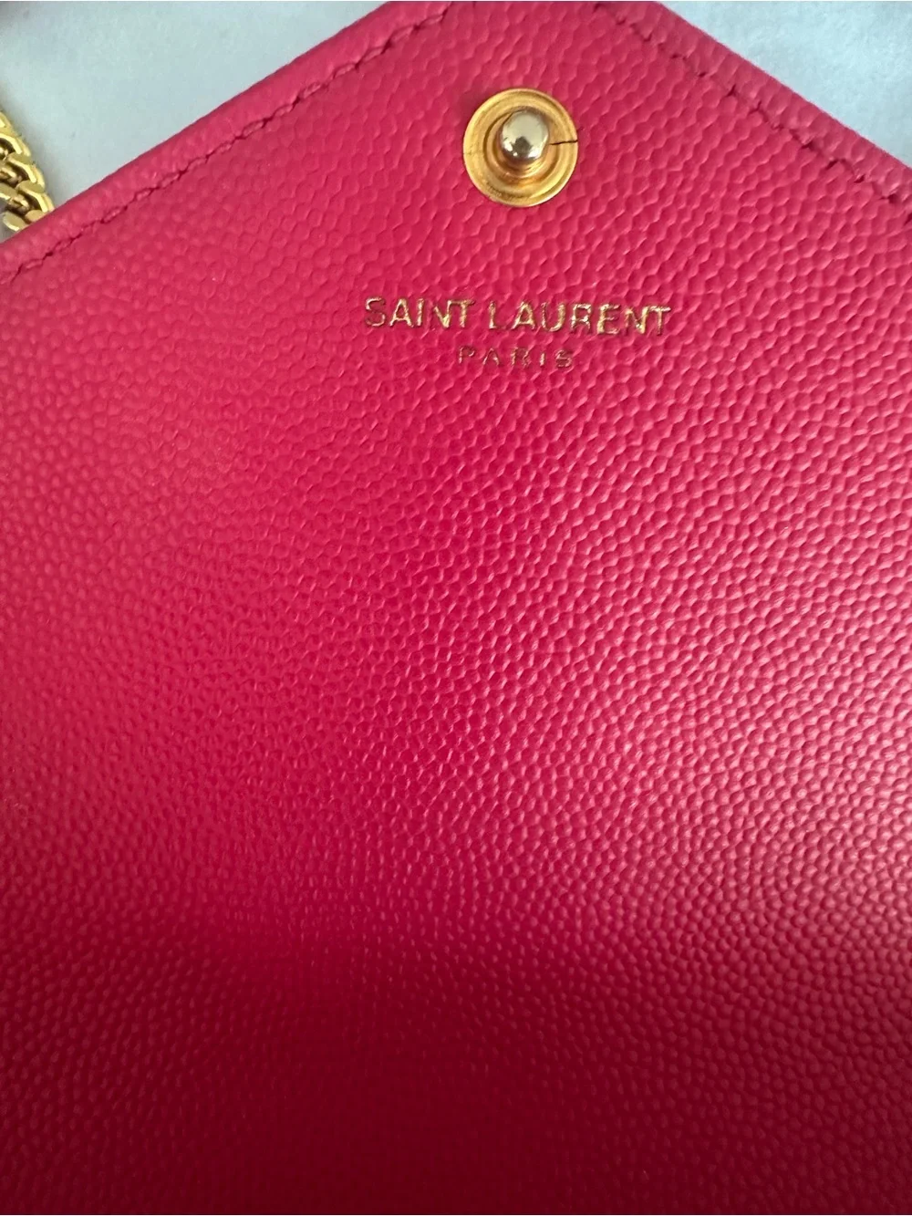 YSL CASSANDRE ENVELOPE CHAIN WALLET IN LAMBSKIN-Hot Pink